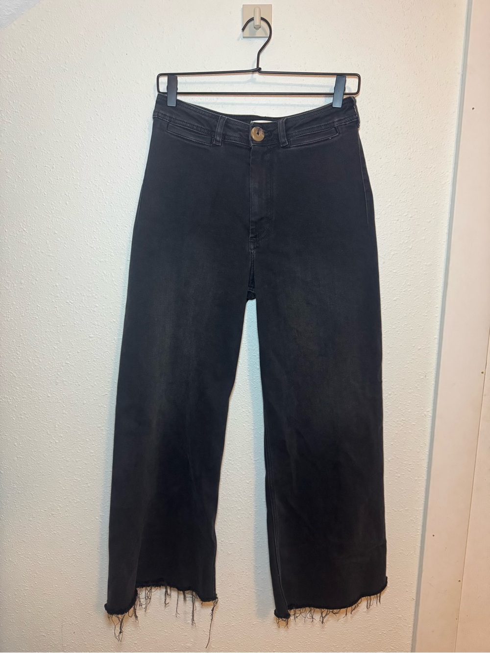 High-Rise Black Wide-Leg Maeve by Anthropology Jeans with Raw Hem 28